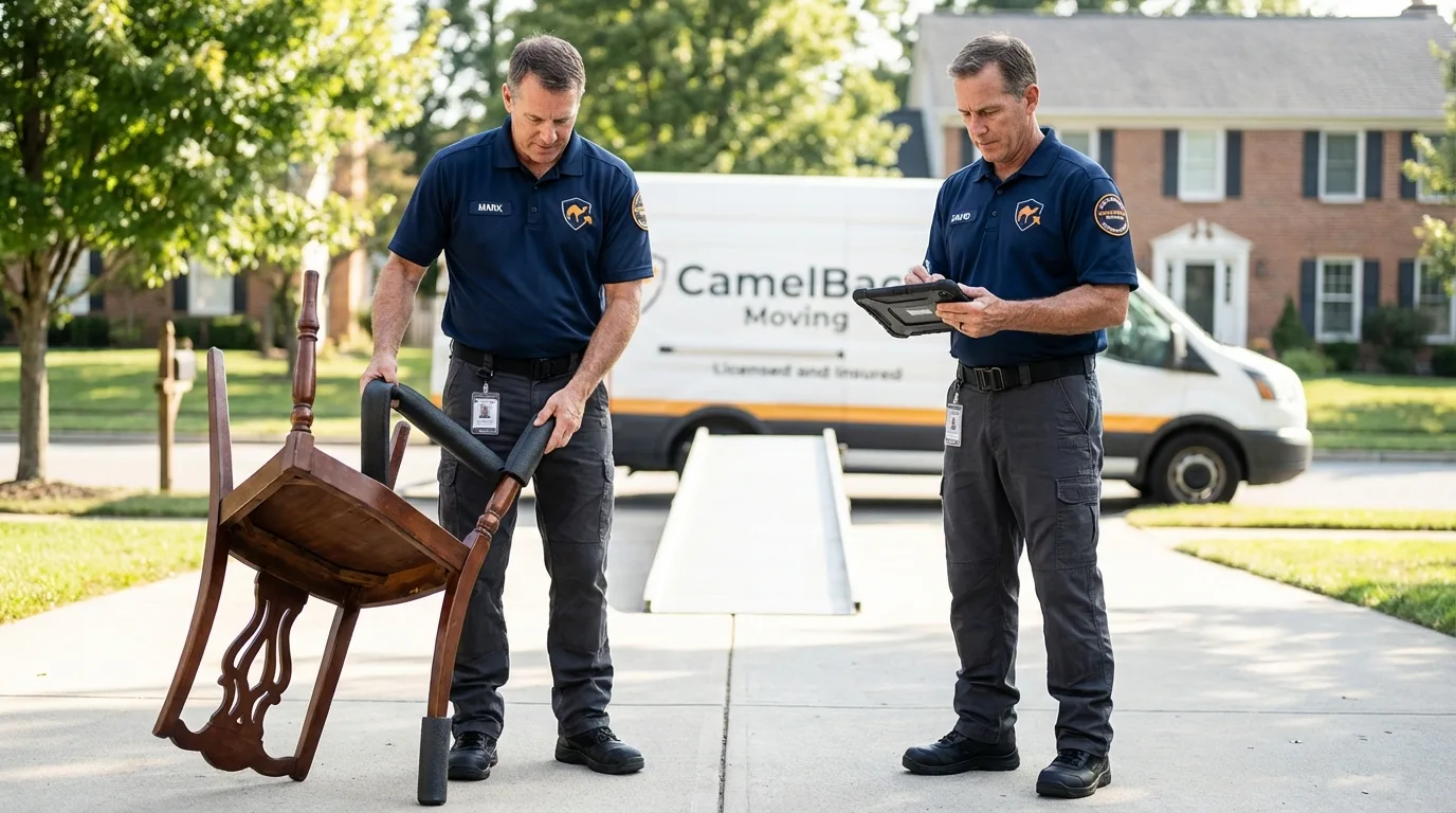 Movers inspecting furniture for damage prevention before loading in Kittitas, WA